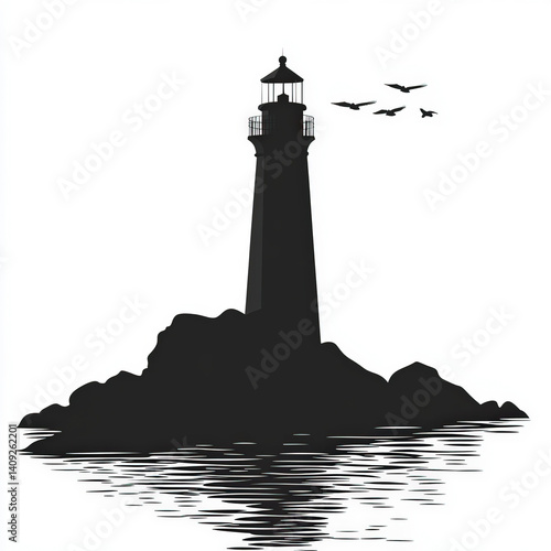 Obraz na płótnie lighthouse silhouette , black and white illustration isolated on white background w salonie