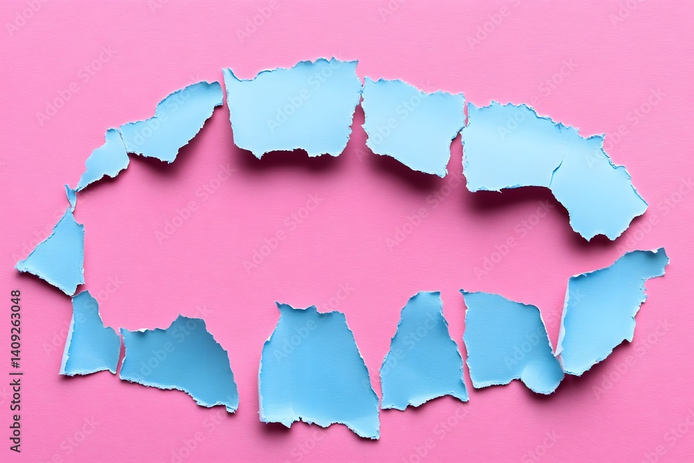 Obraz premium Torn Light Blue Paper on Pink Background Abstract Texture