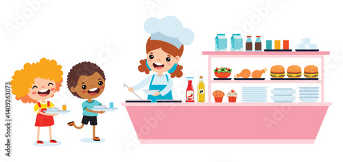 Cafeteria Scene With Cartoon Characters
