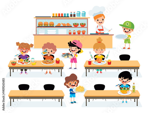 Cafeteria Scene With Cartoon Characters