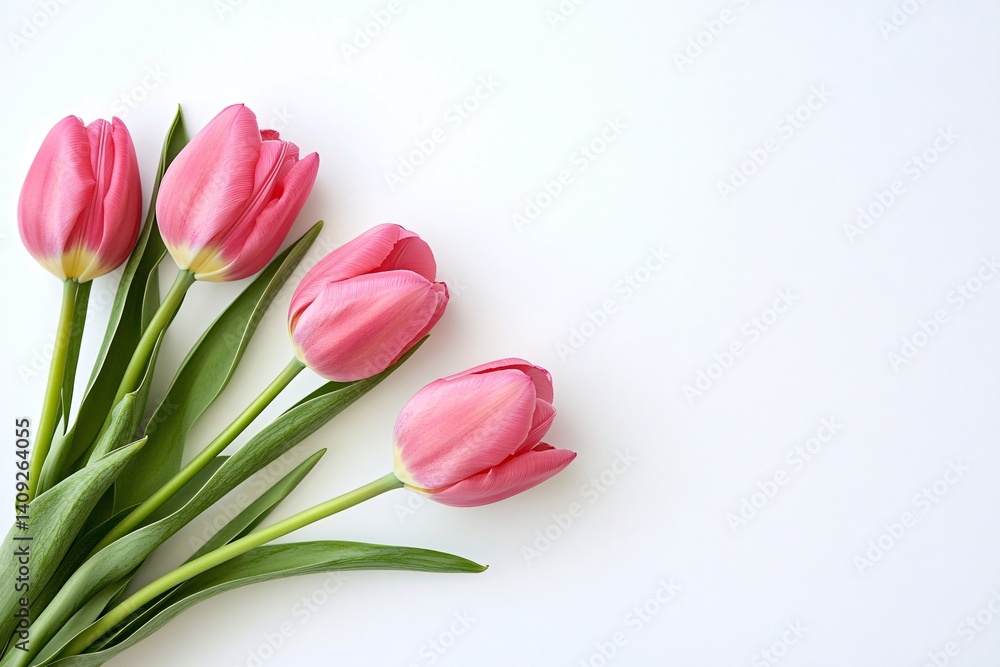 Fototapeta premium Delicate Pink Tulips on a White Background