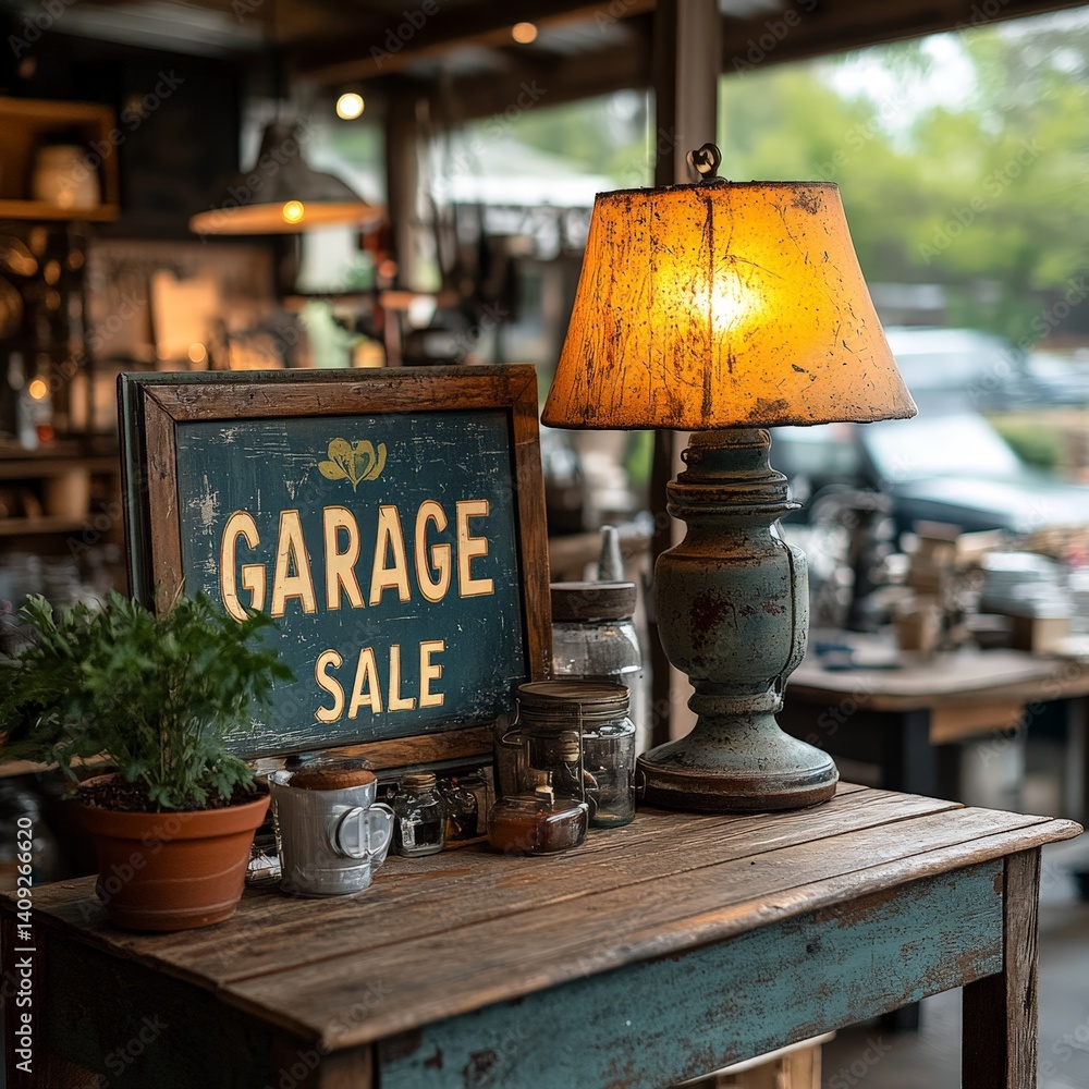 Community Garage Sale with Household Items for Local Thrift Shopping and Resale