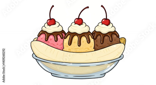 Cartoon banana split dessert illustration