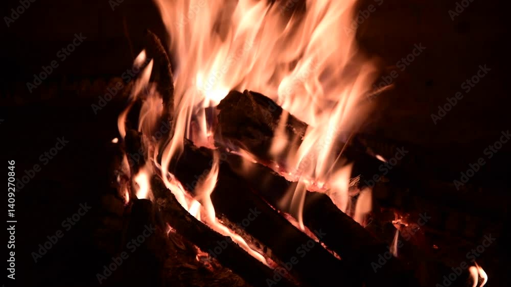 Close-up of a wood fire in a fireplace Close-up of a wood fire in a fireplace