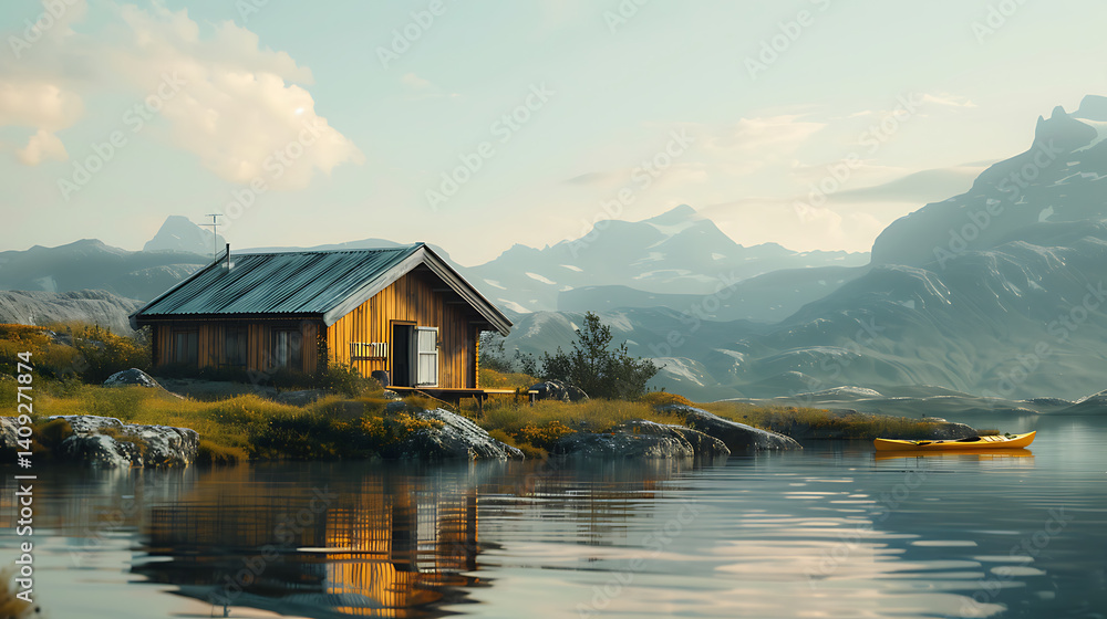 Fototapeta premium Artificial Intelligence-designed wooden house 