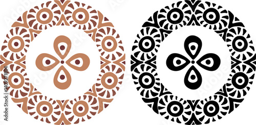 African decorative circle ornament vector illustration. Hand drawn circular ethnic art for bohemian interior design. Tribal pattern for plate, rug or other round printing design. Ring embroidery art.