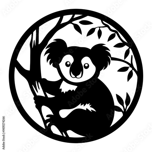 Adorable Koala Bear in a Circular Tree Silhouette Design
