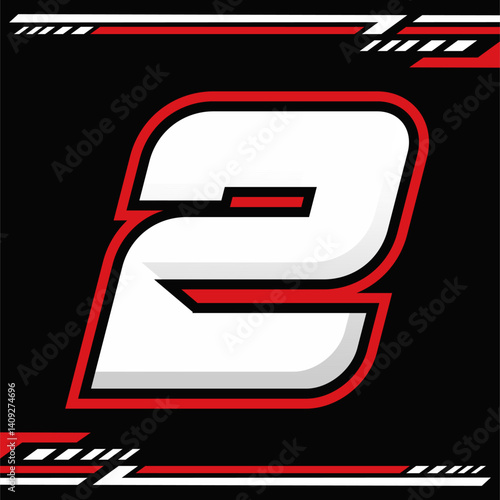 Racing Number 2 with Bold Sport Style Font on Black Background for Motorsport Themes