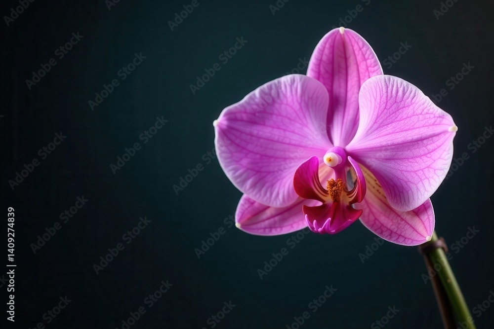 Obraz premium Solitary orchid, showcasing intricate details , white background, green, blossom