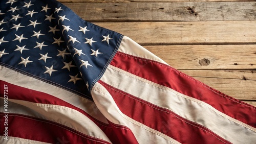 American Flag on Rustic Wooden Background – Patriotic USA Theme for Memorial or Independence Day