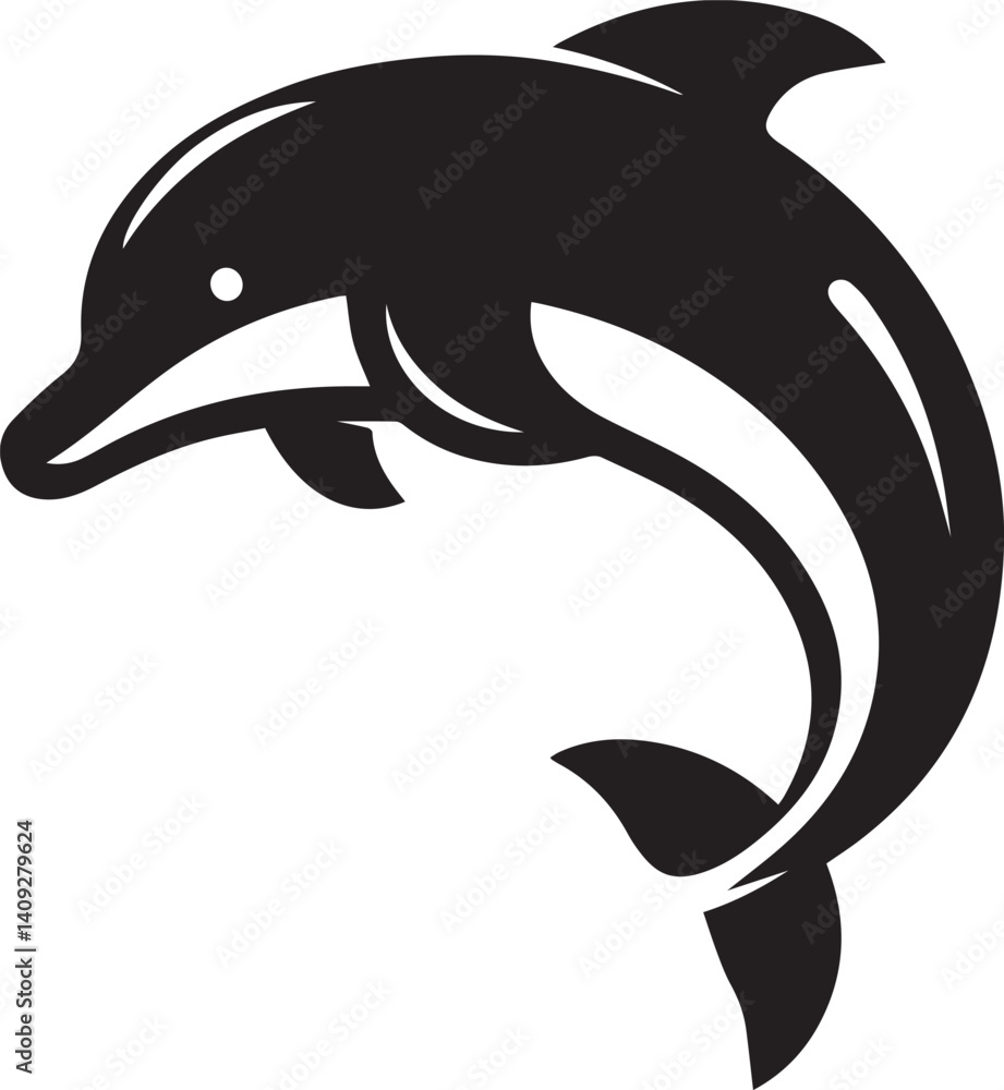 Fototapeta premium Dolphin silhouette vector art with white background