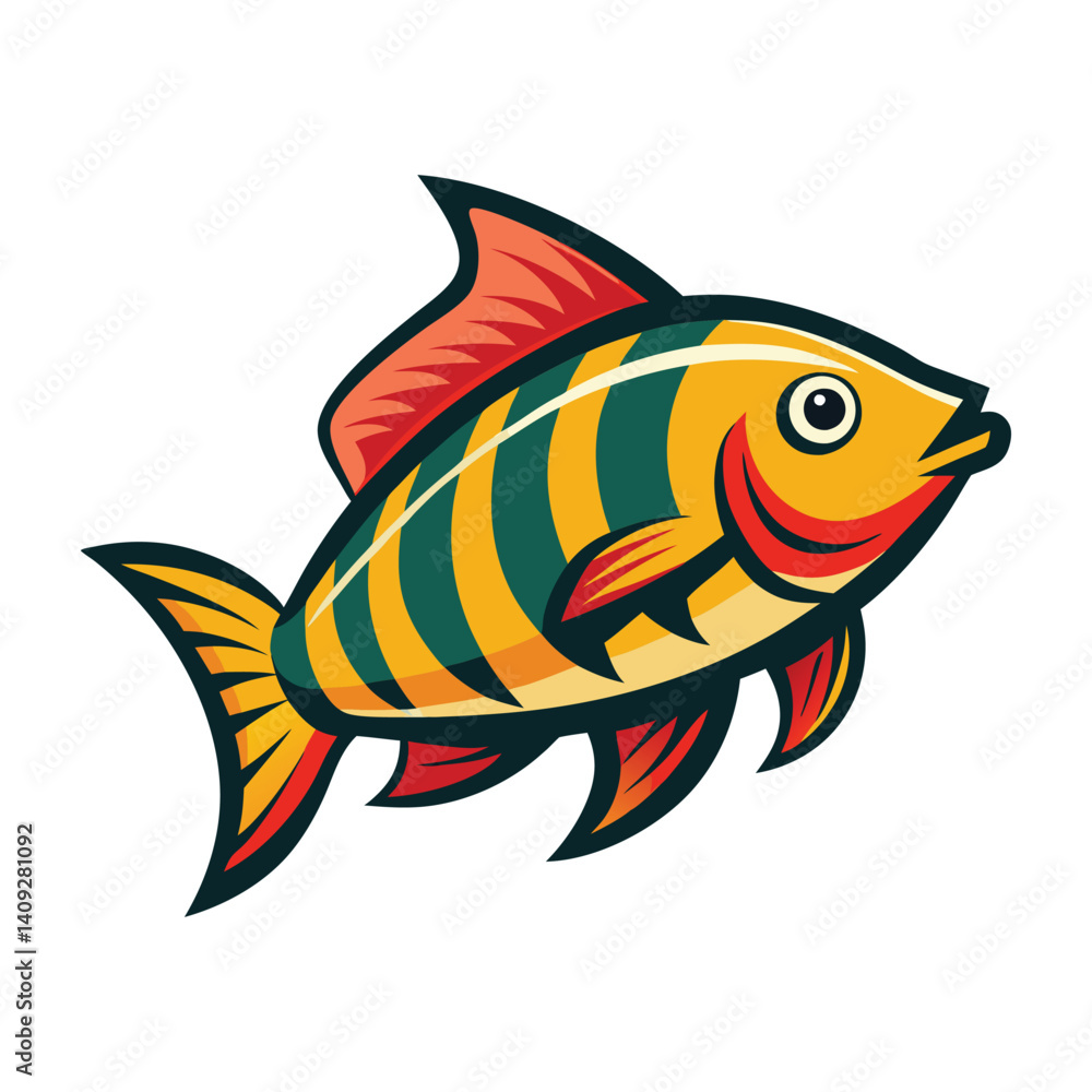 Aquatic vector illustration of a cartoon fish swimming in the ocean Aquatic vector illustration of a cartoon fish swimming in the ocean