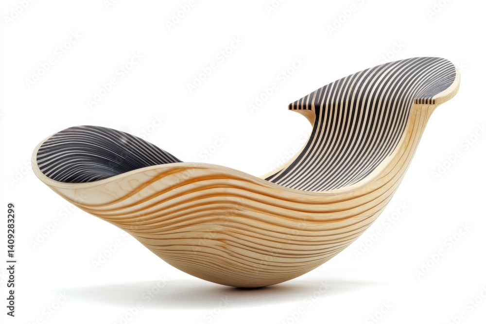 Artistic Wooden Chair with Striped Design on White Background Modern Furniture Piece Studio Shot Artistic Wooden Chair with Striped Design on White Background Modern Furniture Piece Studio Shot
