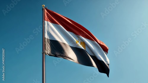 Waving Egypt flag on flag pole with sky on background 4K