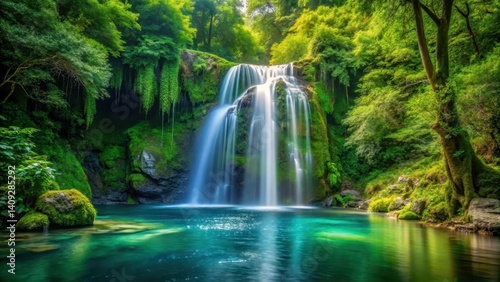 Serene Crystal Clear Waterfall in Lush Green Forest , ecofriendly, outdoors,  ecofriendly, outdoors, nature, fauna
