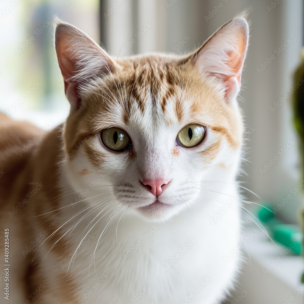 close-up portrait of an adorable ginger and white cat with captivating green eyes close-up portrait of an adorable ginger and white cat with captivating green eyes