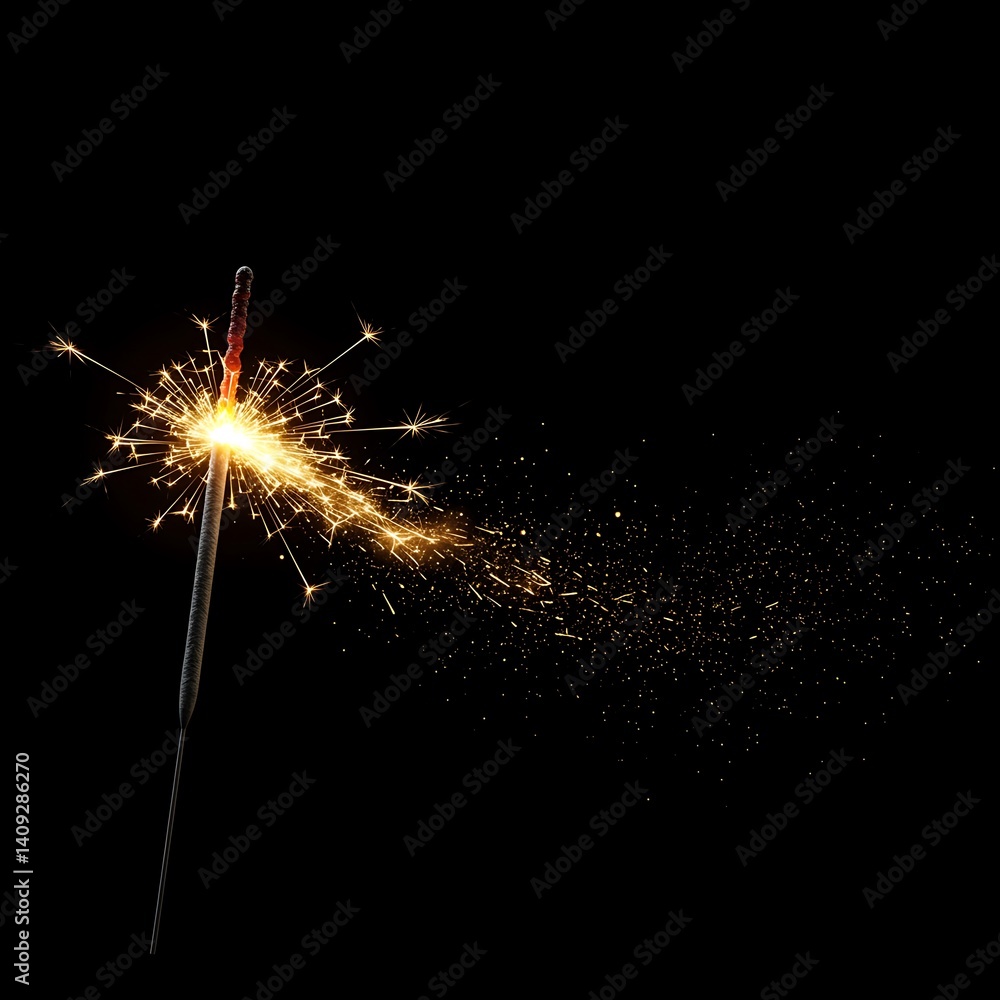 Sparkler Burning with Bright Golden Sparks on Black Background Celebration Sparkler Burning with Bright Golden Sparks on Black Background Celebration