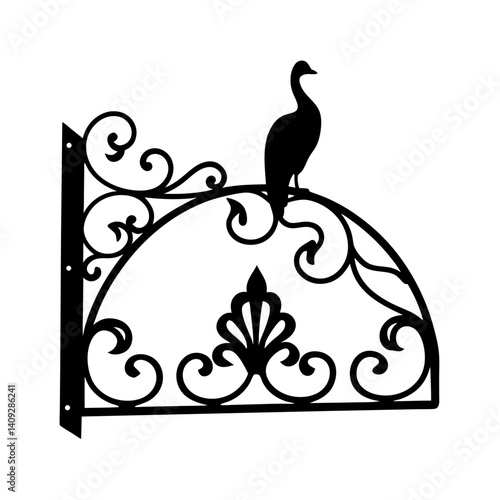 Elegant Black Metal WallMounted HalfRound Bird Decor with Ornate Scrollwork and Bird Silhouette