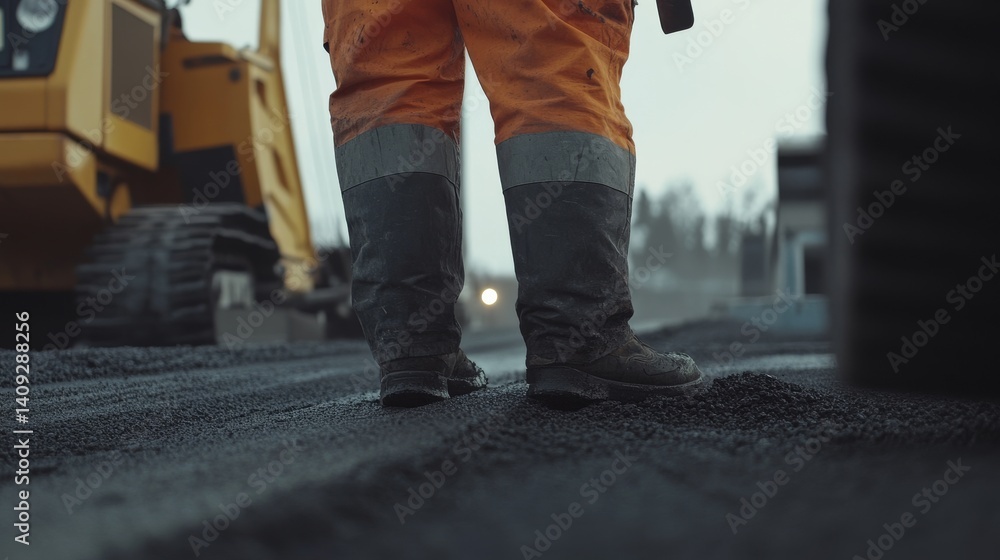 Roadwork crew spreading asphalt with precision tools. Featuring teamwork and efficiency Roadwork crew spreading asphalt with precision tools. Featuring teamwork and efficiency