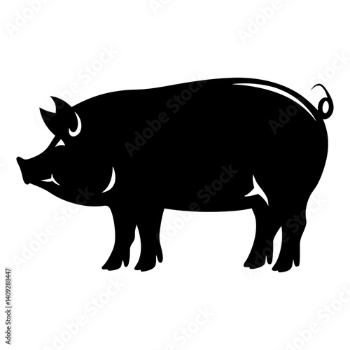 Black Silhouette of a Pig Farm Animal Livestock Illustration