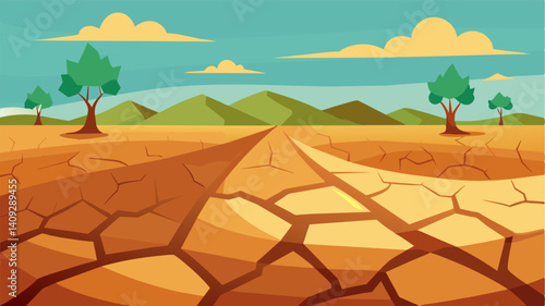 The fields soil had turned to cracked and hardened clay a result of the intense heat that had baked it dry.. Vector illustration