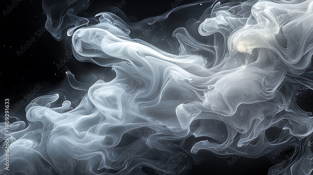 Obraz premium Abstract White Smoke Flowing on Dark Background Creates Ethereal Effect