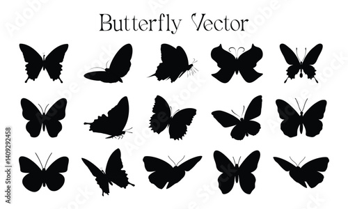 Butterfly Silhouette Vector Set | Elegant Black Insect Icons for Nature and Design Projects