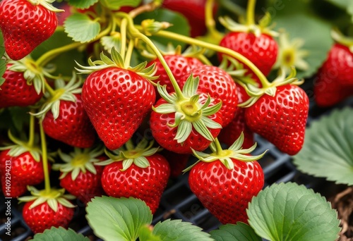 Luscious red strawberries, freshly picked from an organic garden, still life, dessert