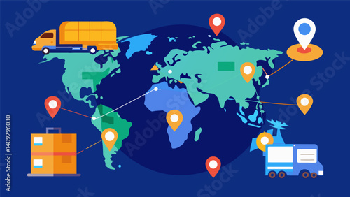 A geographical representation of logistics data showcasing the global reach of the supply chain and tracking the movement of goods in realtime.. Vector illustration