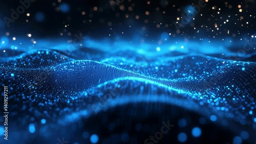 Abstract digital landscape composed of dynamic glowing particles,symbolizing big data,artificial intelligence,machine learning,the visualization quantum computing futuristic cyber environment.