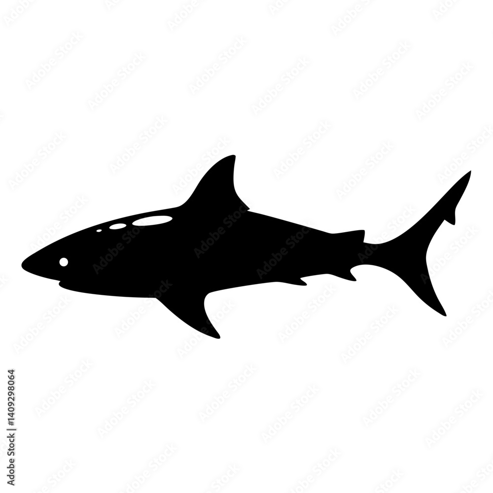 Fototapeta premium Black Silhouette of a Shark Swimming in the Ocean Depths