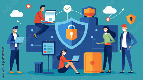 A network security team working tirelessly to detect and prevent potential vulnerabilities before they can be exploited.. Vector illustration