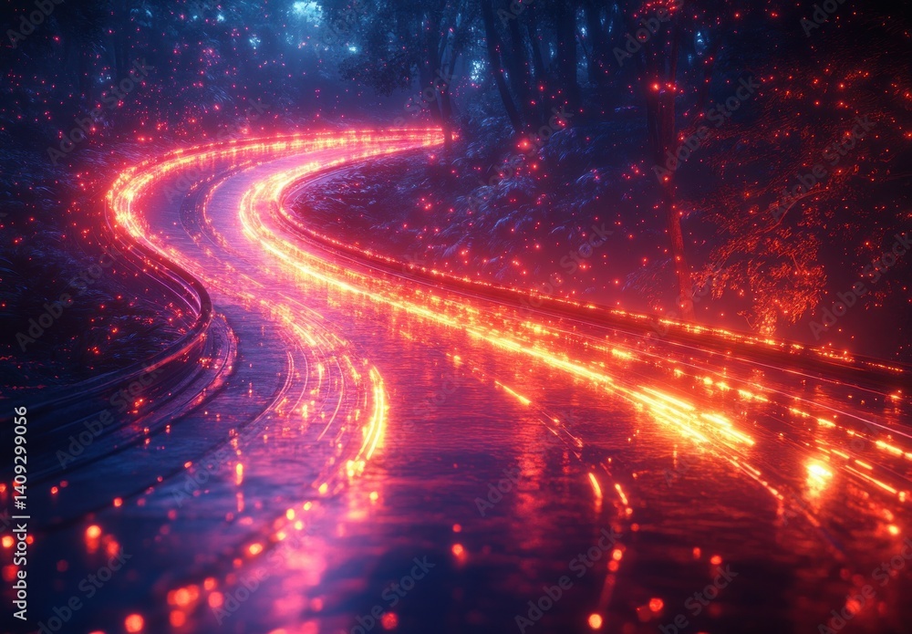 futuristic digital landscape neon light trails geometric shapes cyberpunk vibrant colors high contrast futuristic digital landscape neon light trails geometric shapes cyberpunk vibrant colors high contrast