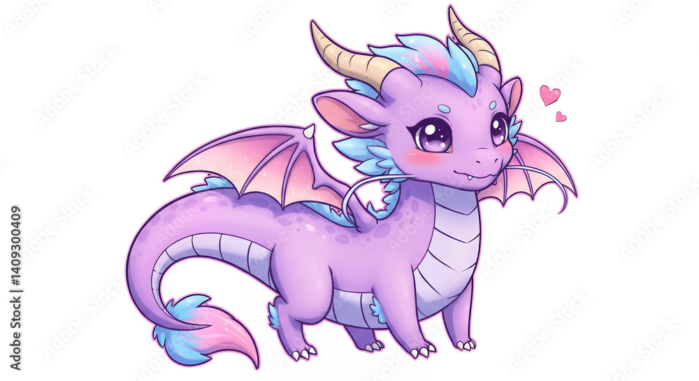 Fototapeta premium Cute pastel dragon digital illustration