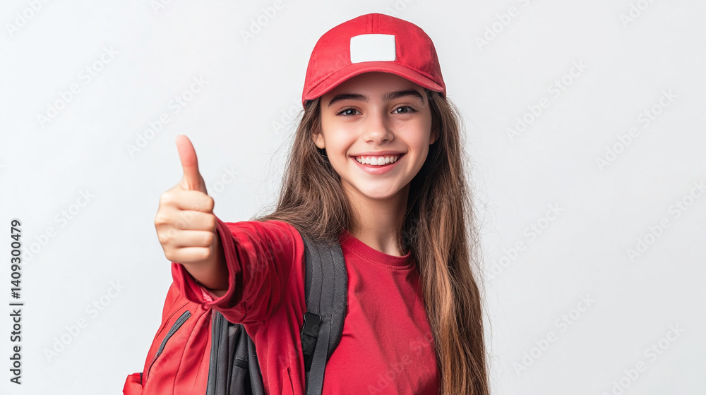 Happy positive woman pointing finger
