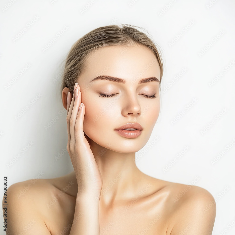 Beauty Portrait. Beautiful Spa Woman Touching her Face. Perfect Fresh Skin. Pure Beauty Model Girl.
Beauty Portrait. Beautiful Spa Woman Touching her Face. Perfect Fresh Skin. Pure Beauty Model Girl.