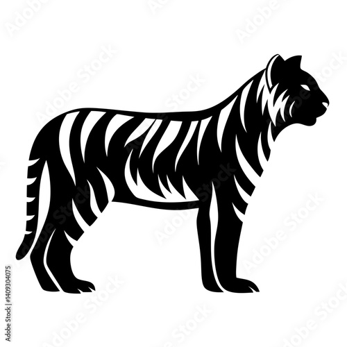 Striking Black and White Silhouette of a Majestic Tiger in Profile View