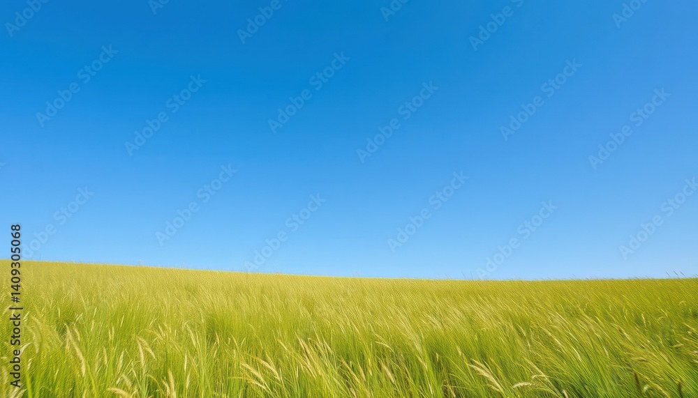 Serene grassy field under a vast, clear blue sky, rural, background