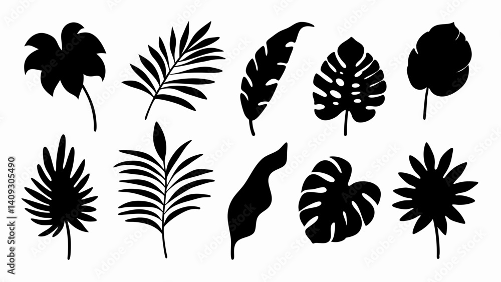 set of Tropical leaves vector silhouette vector set of Tropical leaves vector silhouette vector