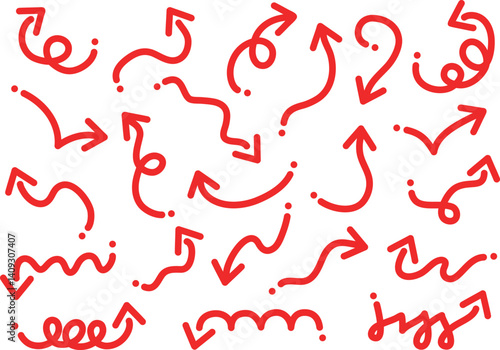 手描き風の赤色の矢印セット