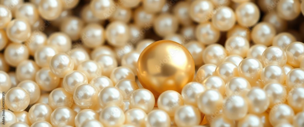 Single golden pearl nestled amongst numerous white pearls, luxurious setting, wealth, premium Single golden pearl nestled amongst numerous white pearls, luxurious setting, wealth, premium
