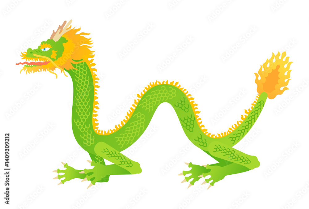 Obraz premium 緑色の東洋の龍の全身イラスト