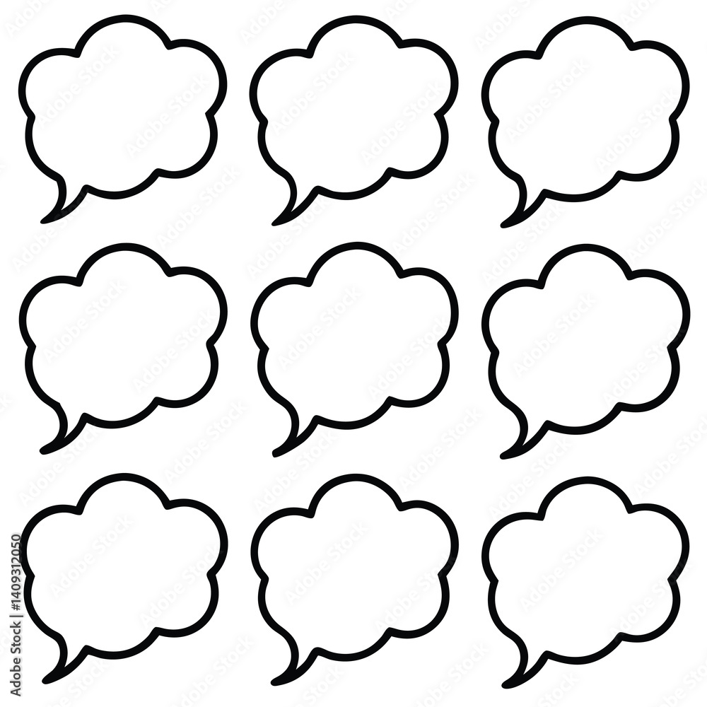 Nine Black Outline Speech Bubbles Nine Black Outline Speech Bubbles