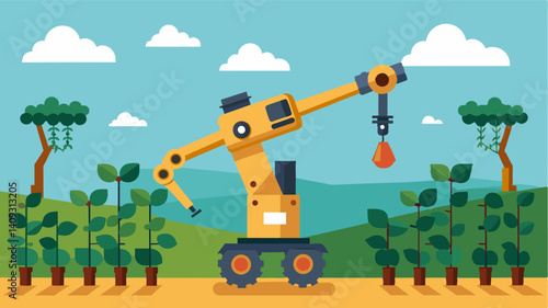Hailed as a gamechanger in the wine industry robotic vineyard pruners are able to increase productivity while reducing costs and labor.. Vector illustration