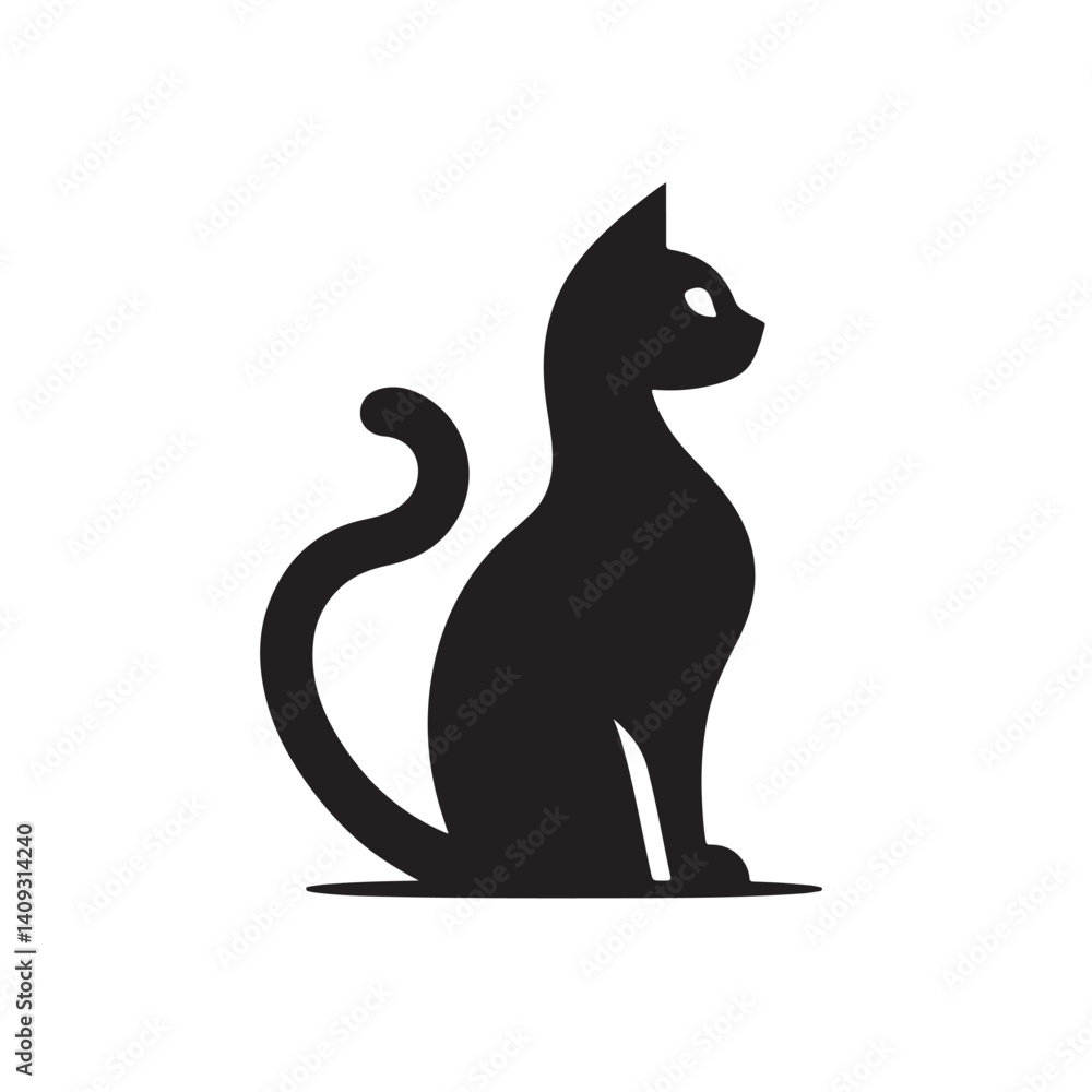 Elegant Sitting Cat Silhouette with Curled Tail - Vector Illustration, Pet, Feline, Isolated, Graphic.eps Elegant Sitting Cat Silhouette with Curled Tail - Vector Illustration, Pet, Feline, Isolated, Graphic.eps
