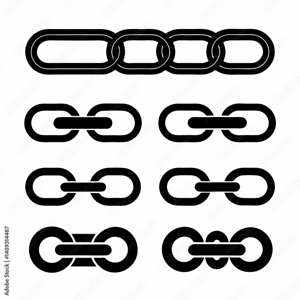 Chain Link SVG Vector Icon Set in Black. Chain Link SVG Vector Icon Set in Black.
