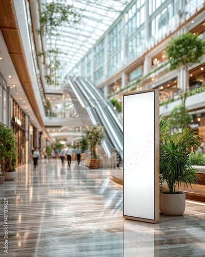 Digital signage mockup at shopping mall for retail promo – shopping mall digital signage mockup with empty screen – retail promo display using digital signage at shopping mall