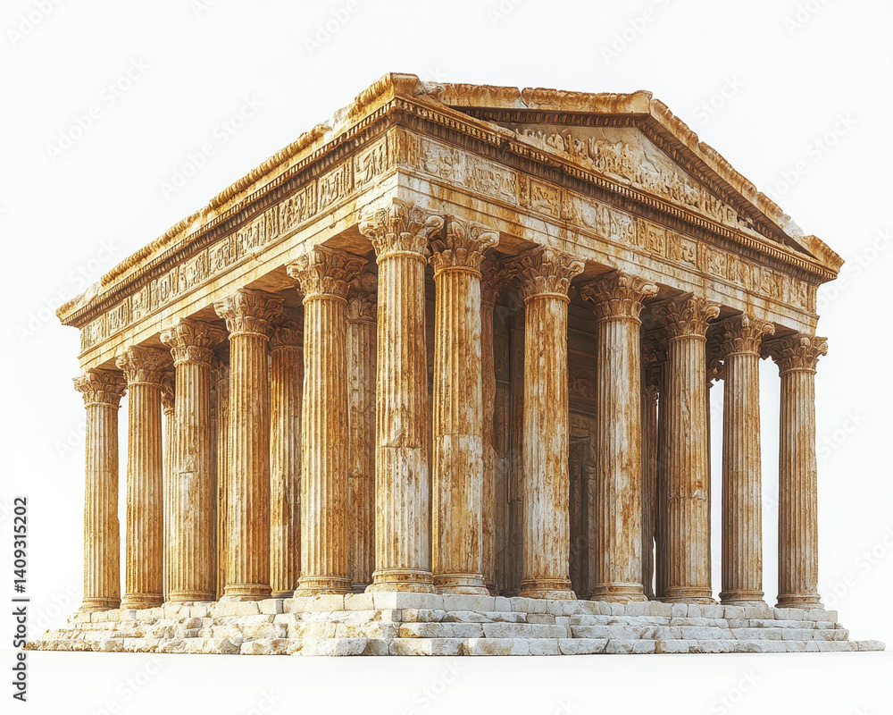 Fototapeta premium Ancient Greek or Roman Temple with Corinthian Columns on Isolated White Background
