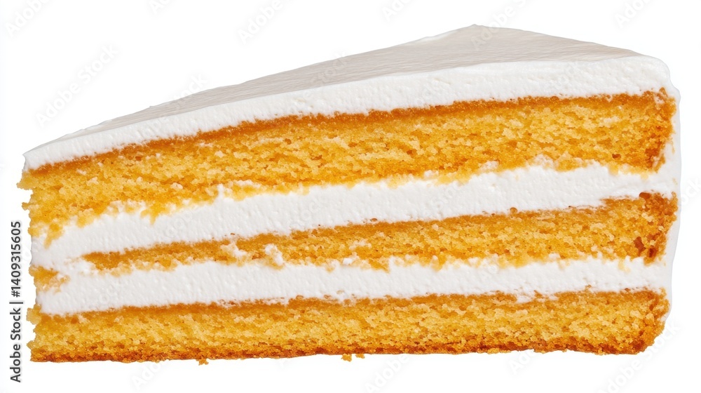 Fototapeta premium Delicious Slice of Layered Cake with Creamy Frosting on White Background Sweet Dessert Temptation