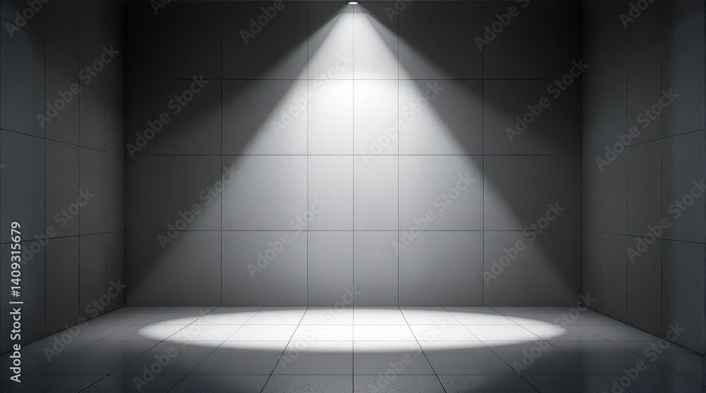 Obraz premium spotlight illuminates empty room with gray and white tiles
